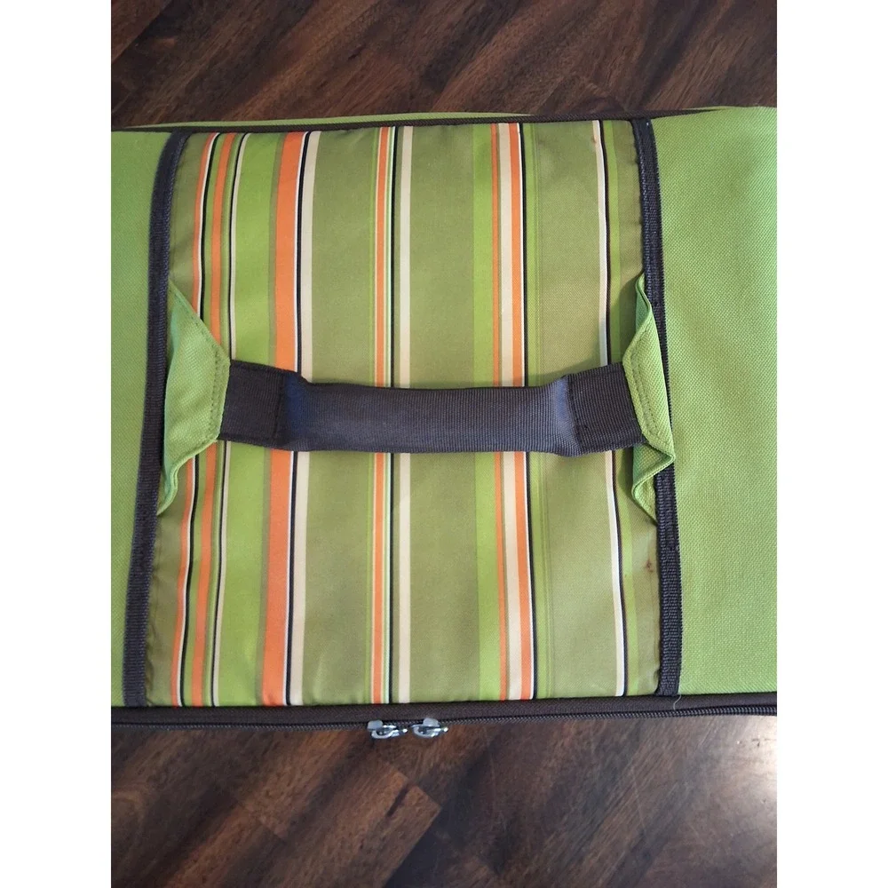 Rachael Ray Insulated Food Carrier Green Striped Bag with Deviled Egg Tray Set